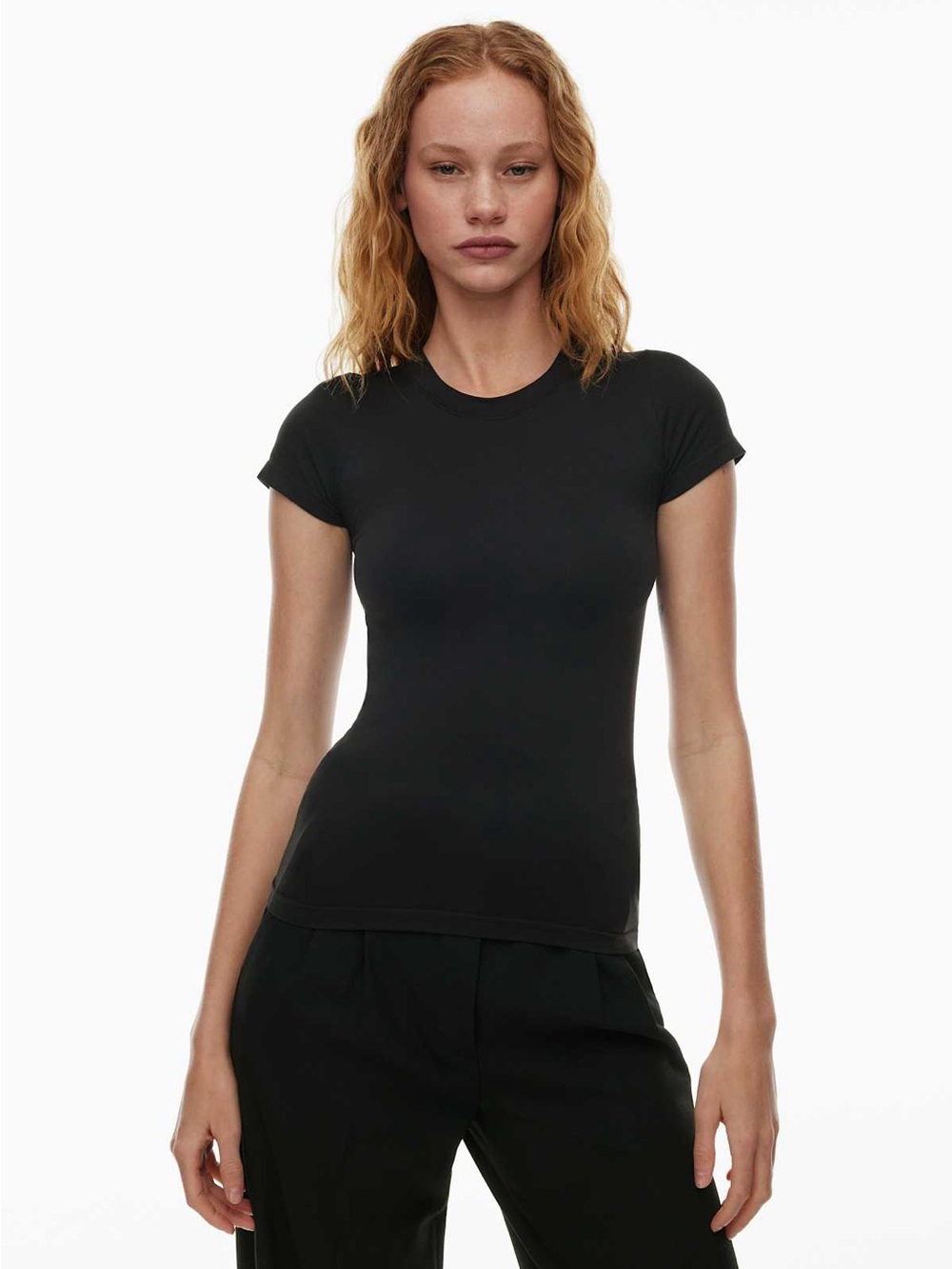 Sunday Best SinchSeamless Rib Willow Black Fitted Crewneck Short Sleeve Tee S